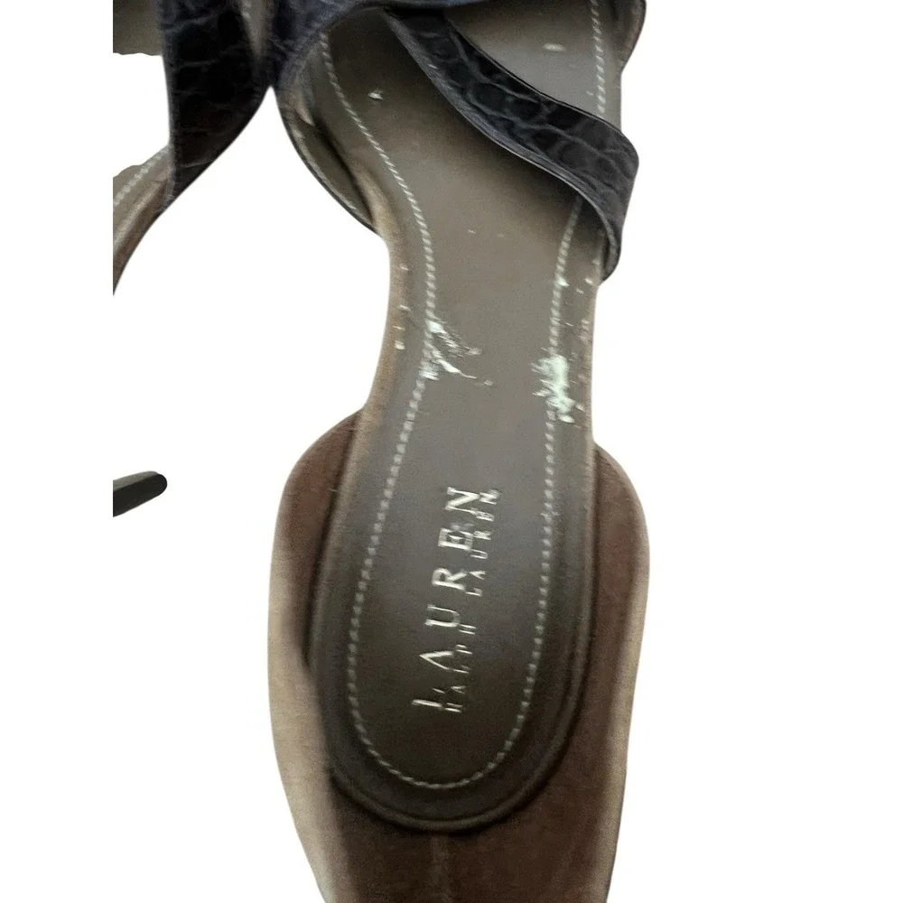 Ralph Lauren Althea Brown Suede Brown Croc Leather Kitten Heels Women's 10B Shoe